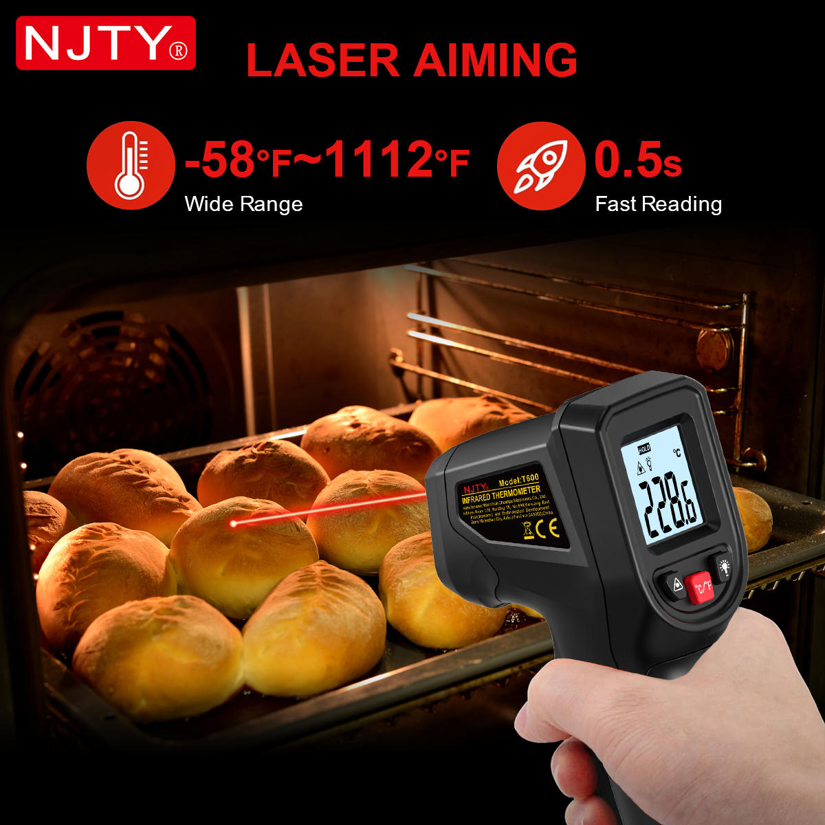 NJTY T600 Infrared Thermometer - Industrial Laser Thermometer ulasan dan harga
